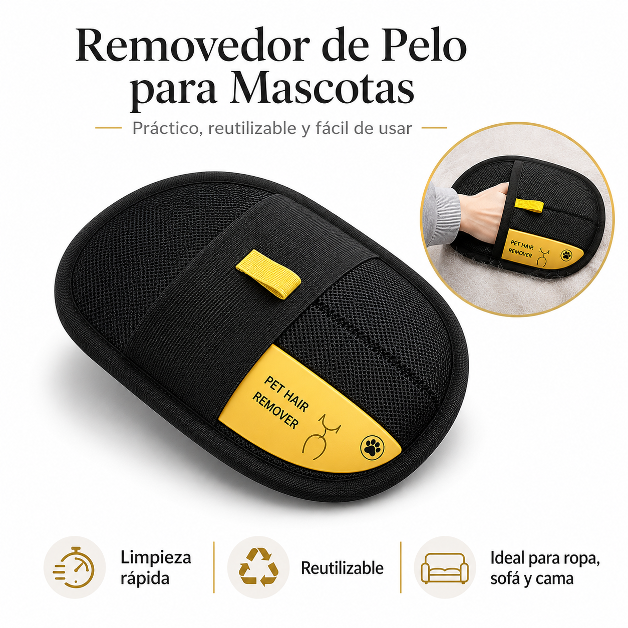 Guante Reutilizable Quitapelos para Mascotas y Hogar