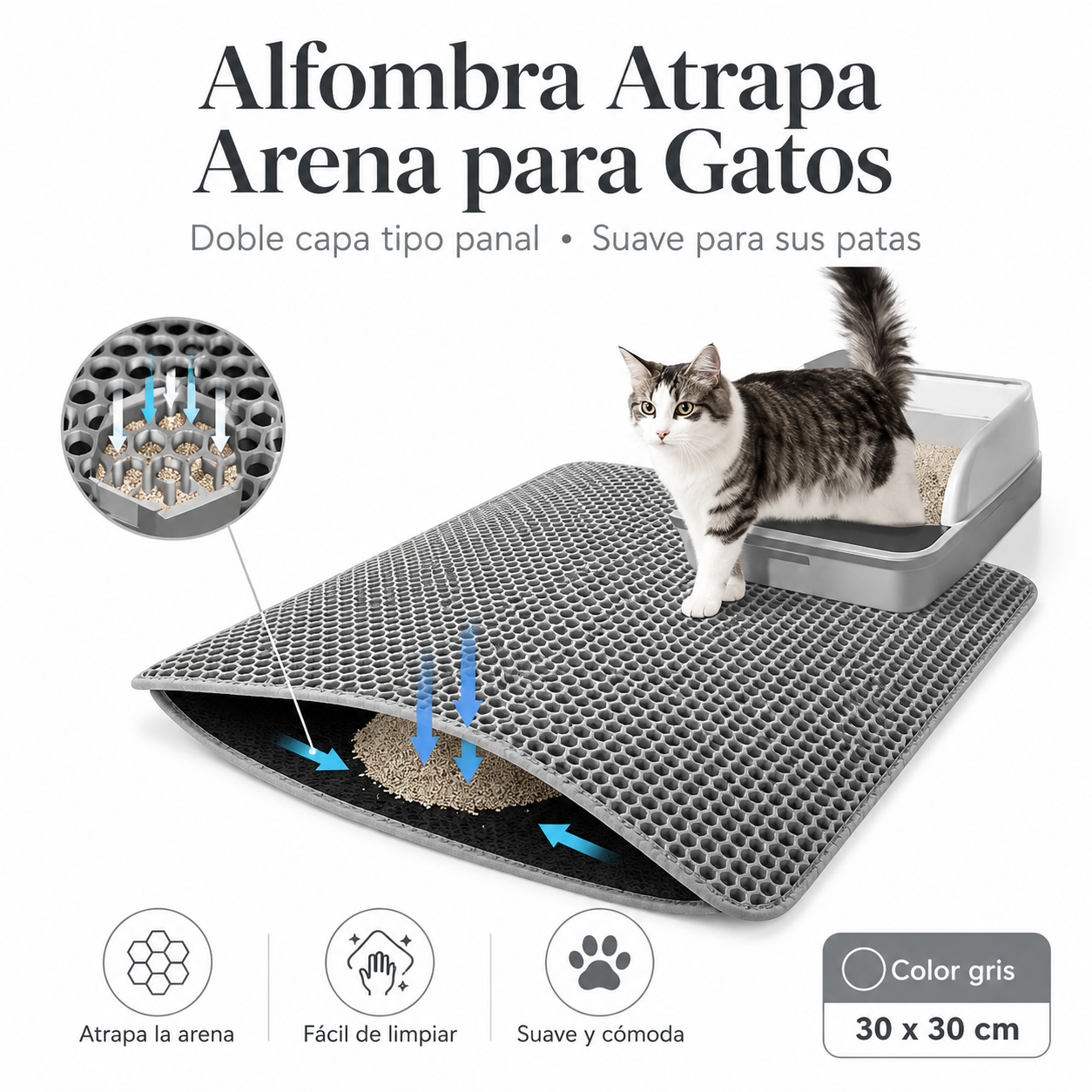 Alfombra Atrapa Arena de Doble Capa para Gatos