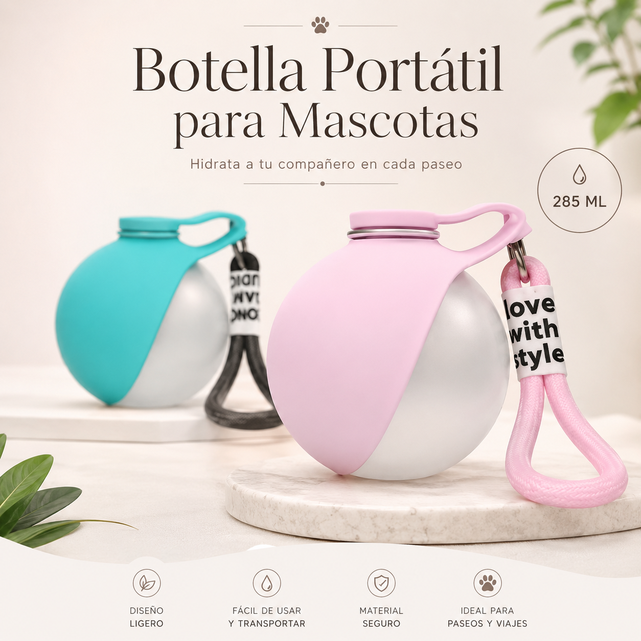 Botella Bebedero Portátil 2 en 1 de Acero Inoxidable