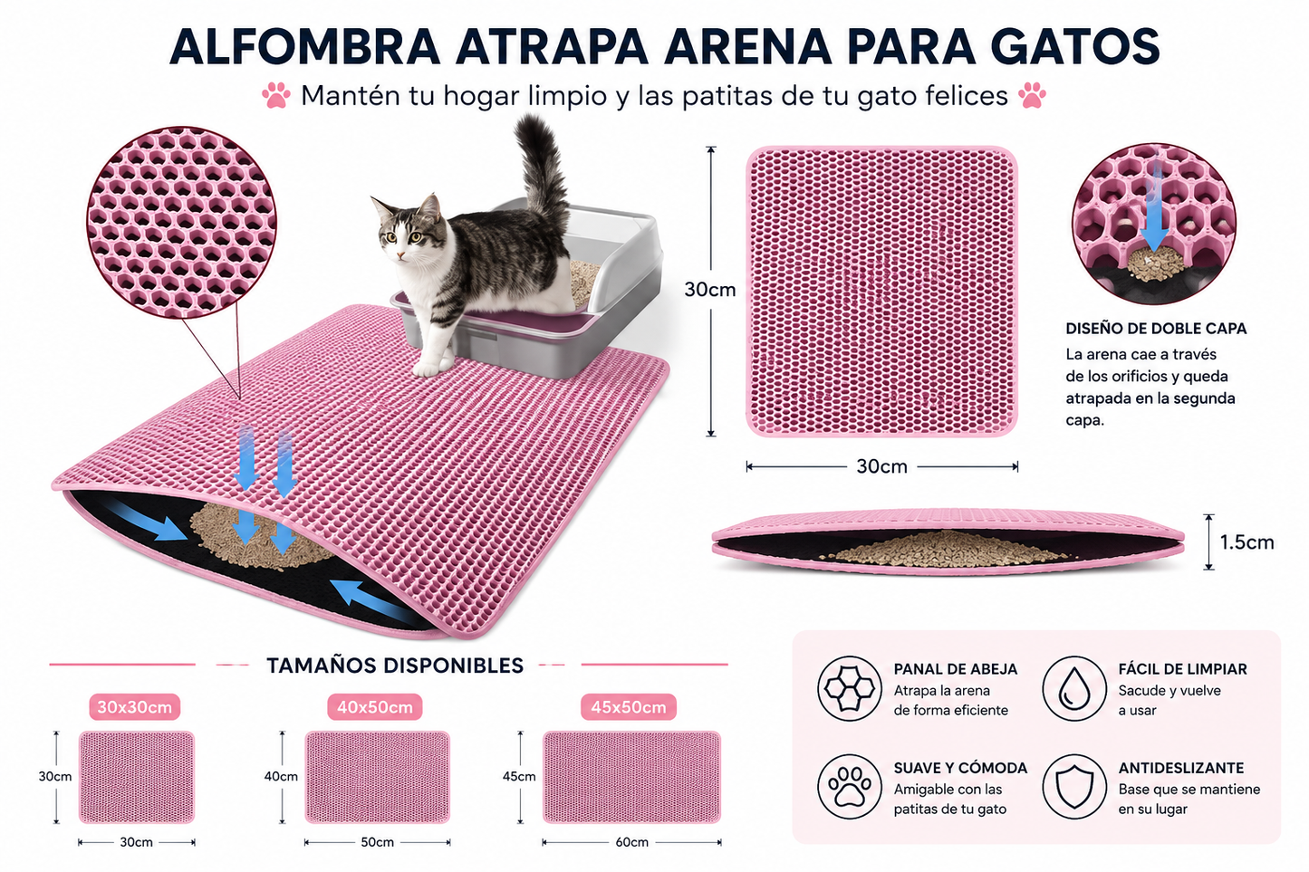 Alfombra Atrapa Arena de Doble Capa para Gatos