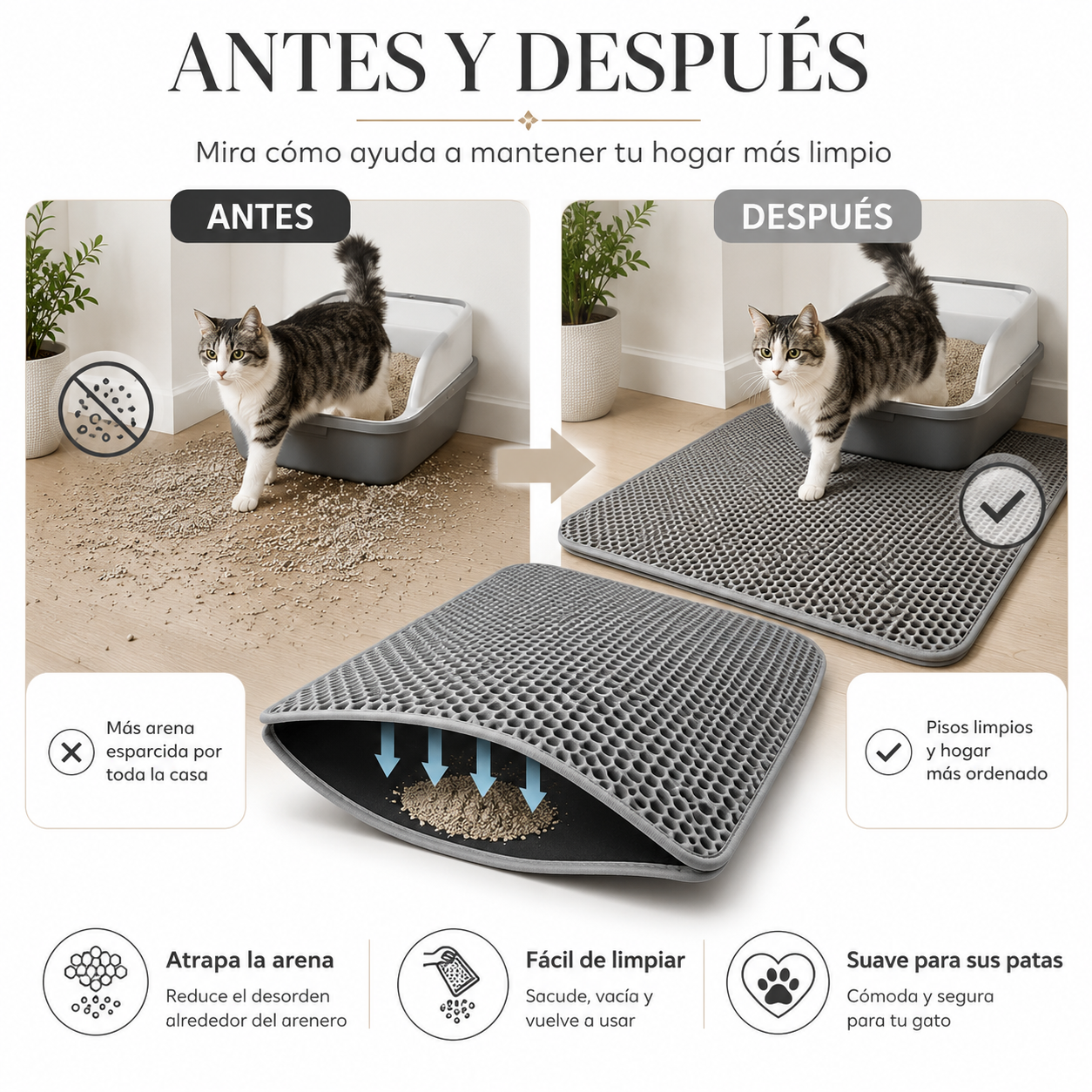 Alfombra Atrapa Arena de Doble Capa para Gatos